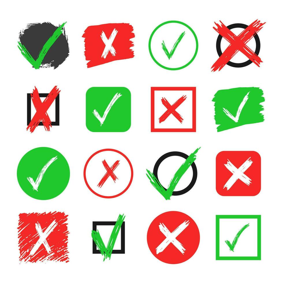 Hand drawn check and cross sign elements vector