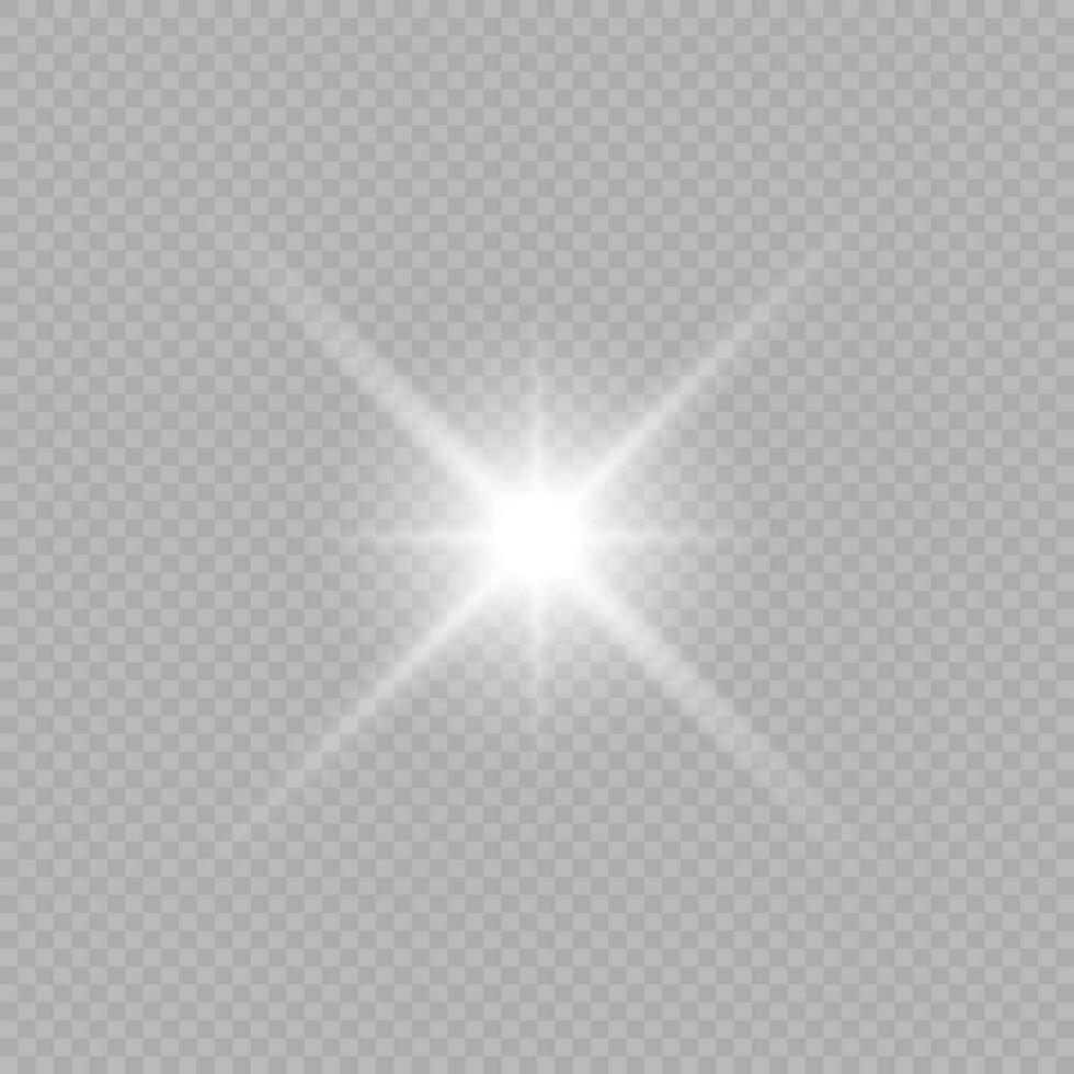 Light effect of lens flares. White glowing lights starburst effects with sparkles on a grey transparent background. Vector illustration