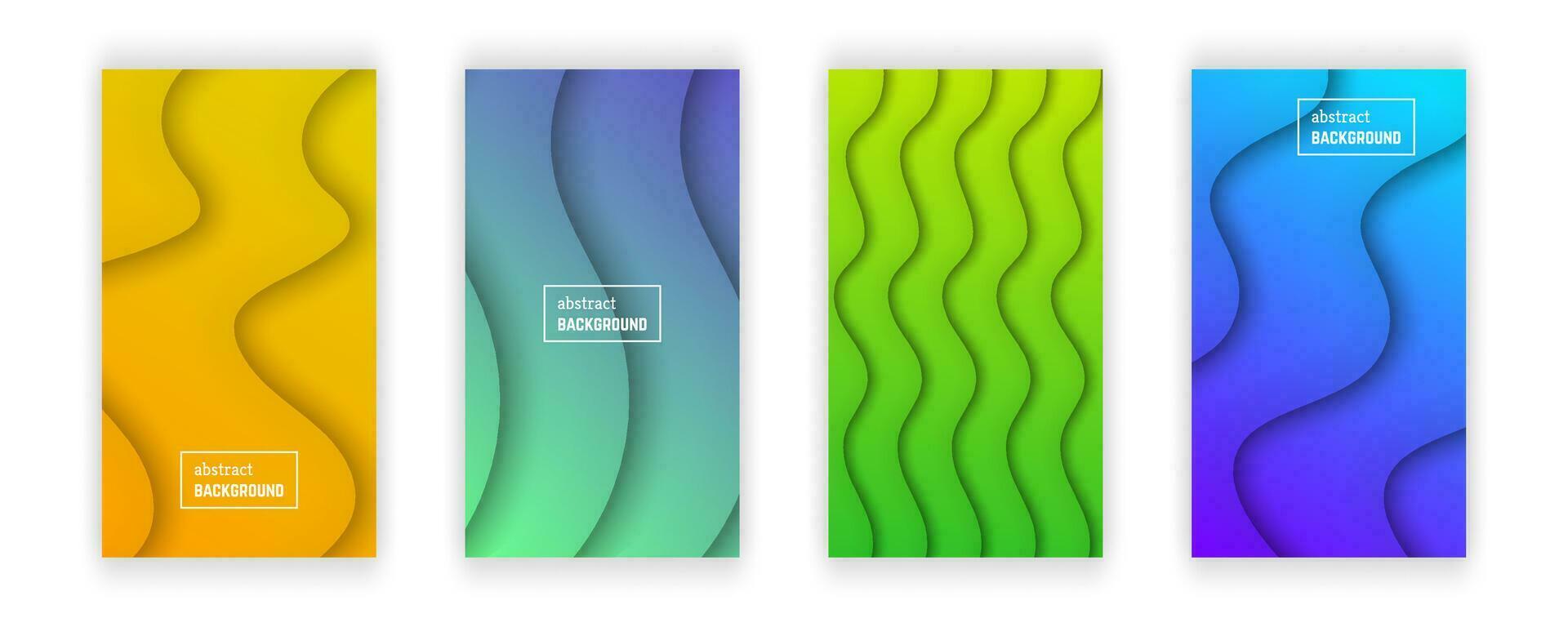 Abstract minimal gradient geometric background.  Set of four wave layer shape for banner, templates, cards. Vector illustration.