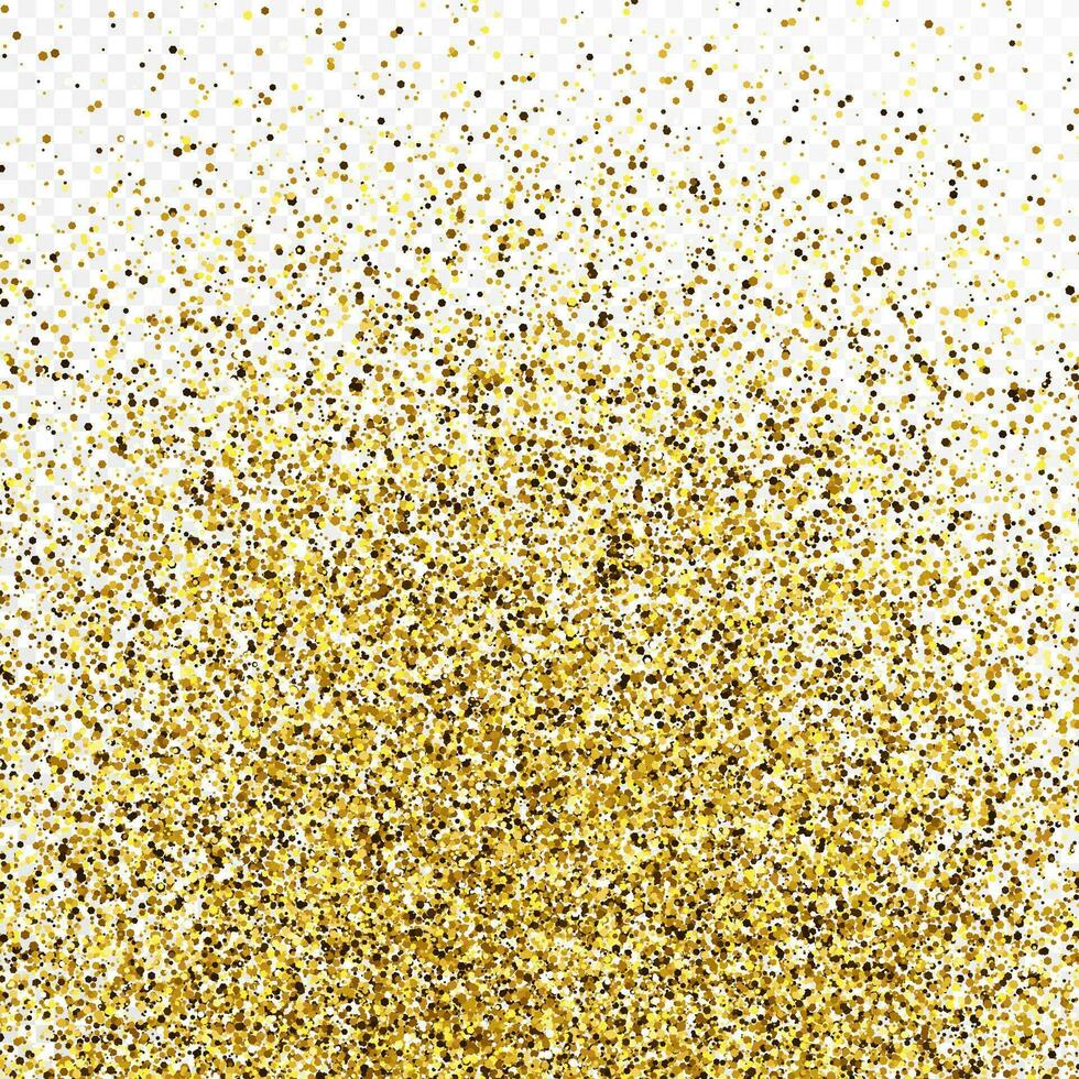 Gold glitter confetti backdrop isolated on white transparent background. Celebratory texture with shining light effect. Vector illustration.