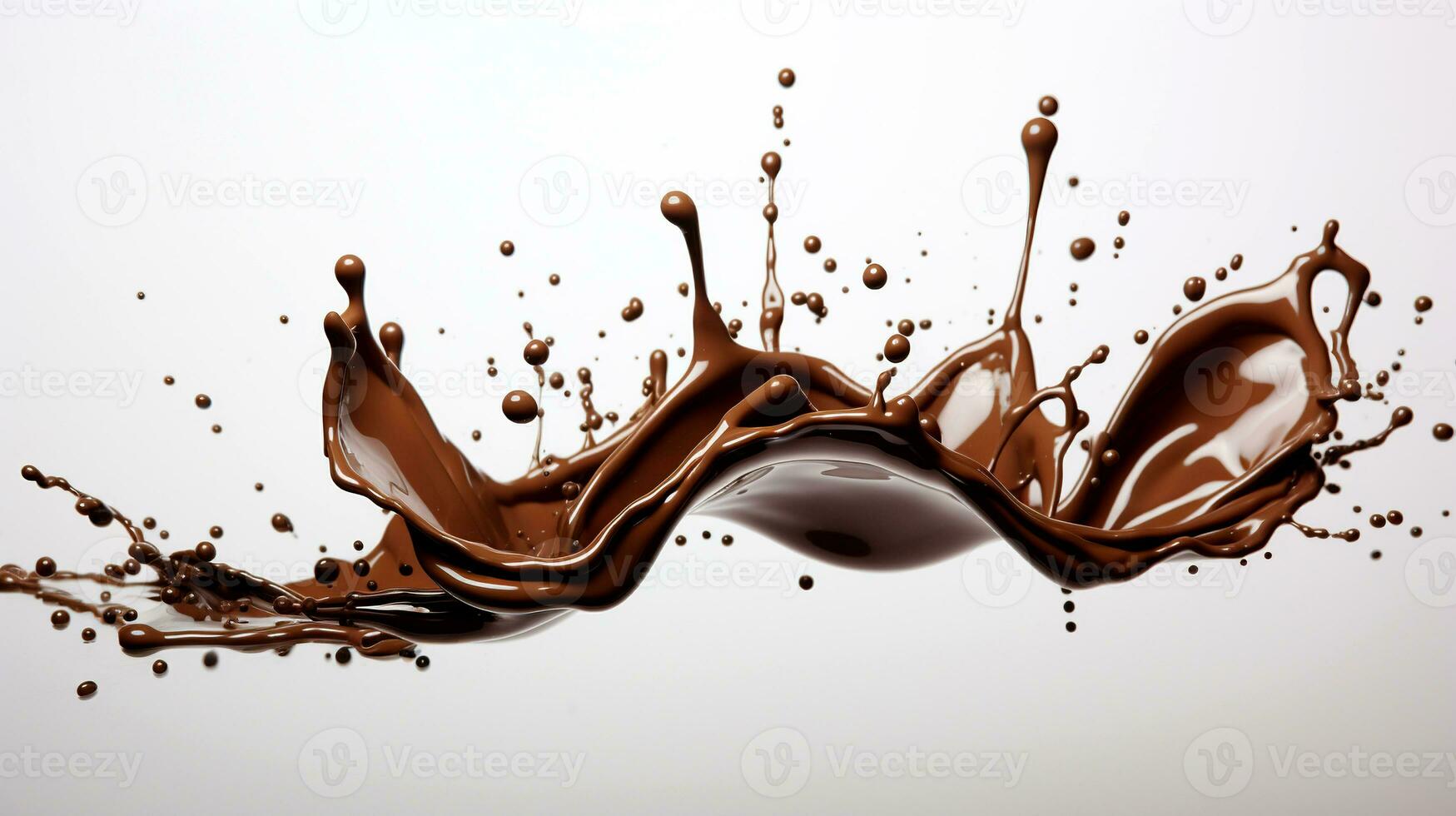 Melted chocolate with dripping drops on a white background. photo