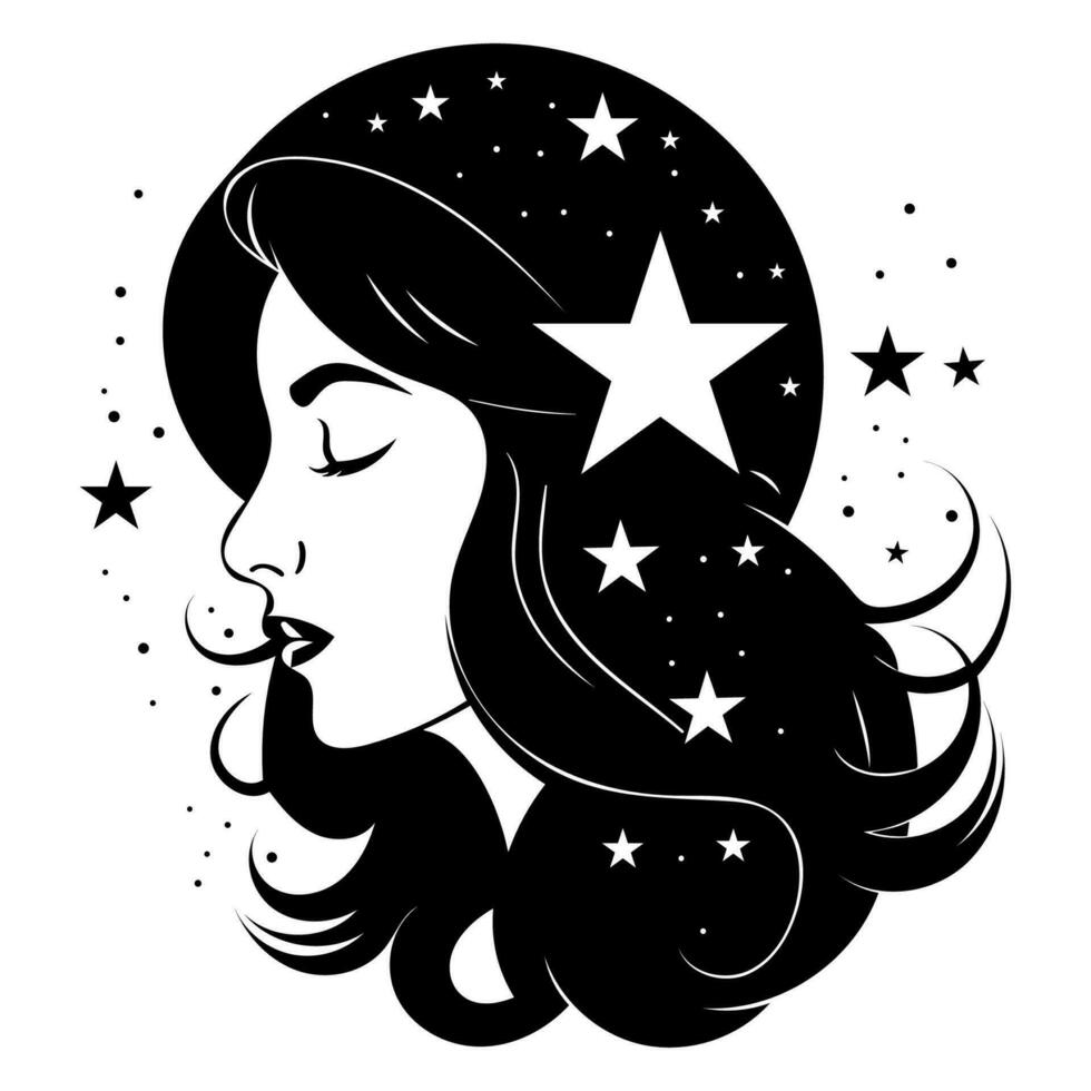 mujer y estrellas ilustración vector