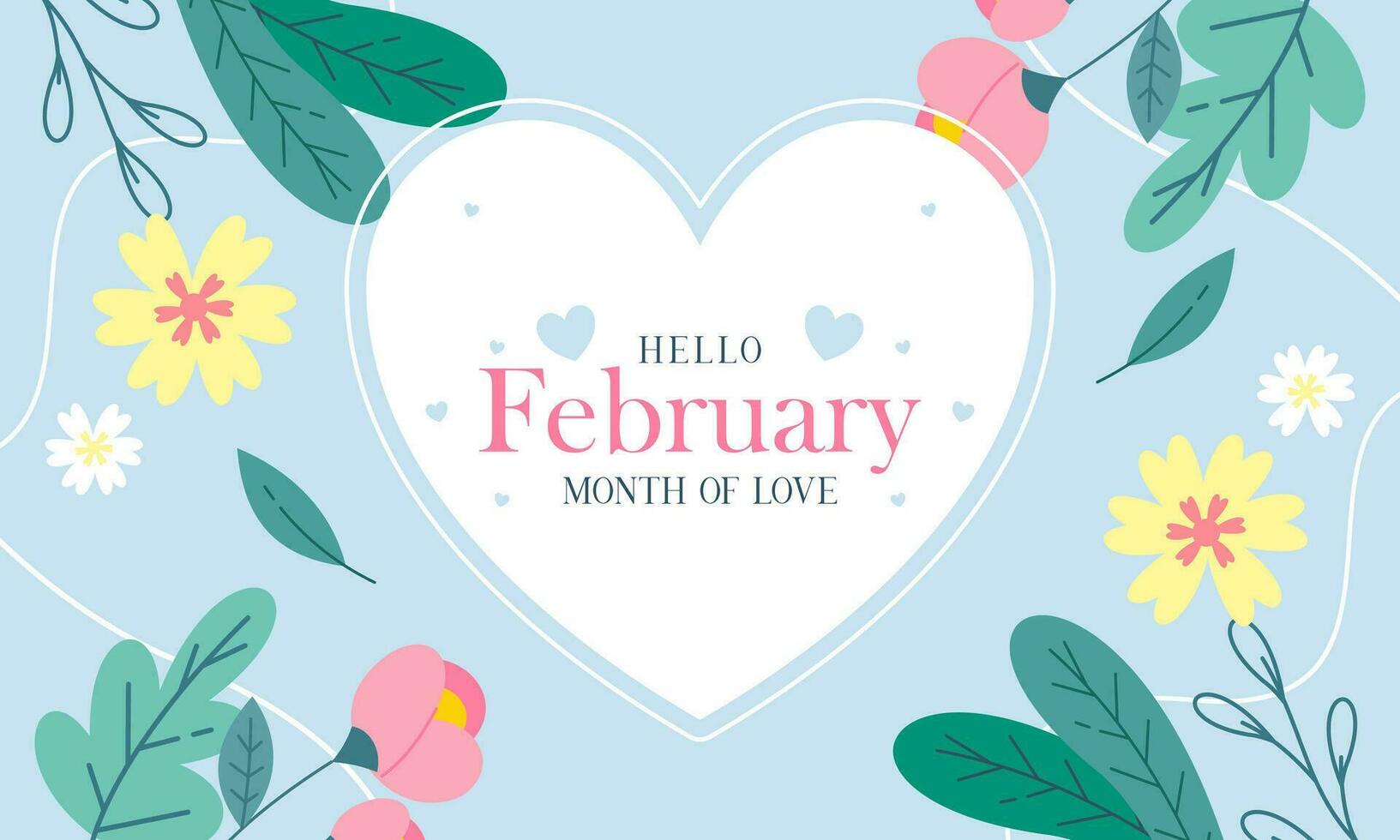 February Month of Love with Flowers Background vector
