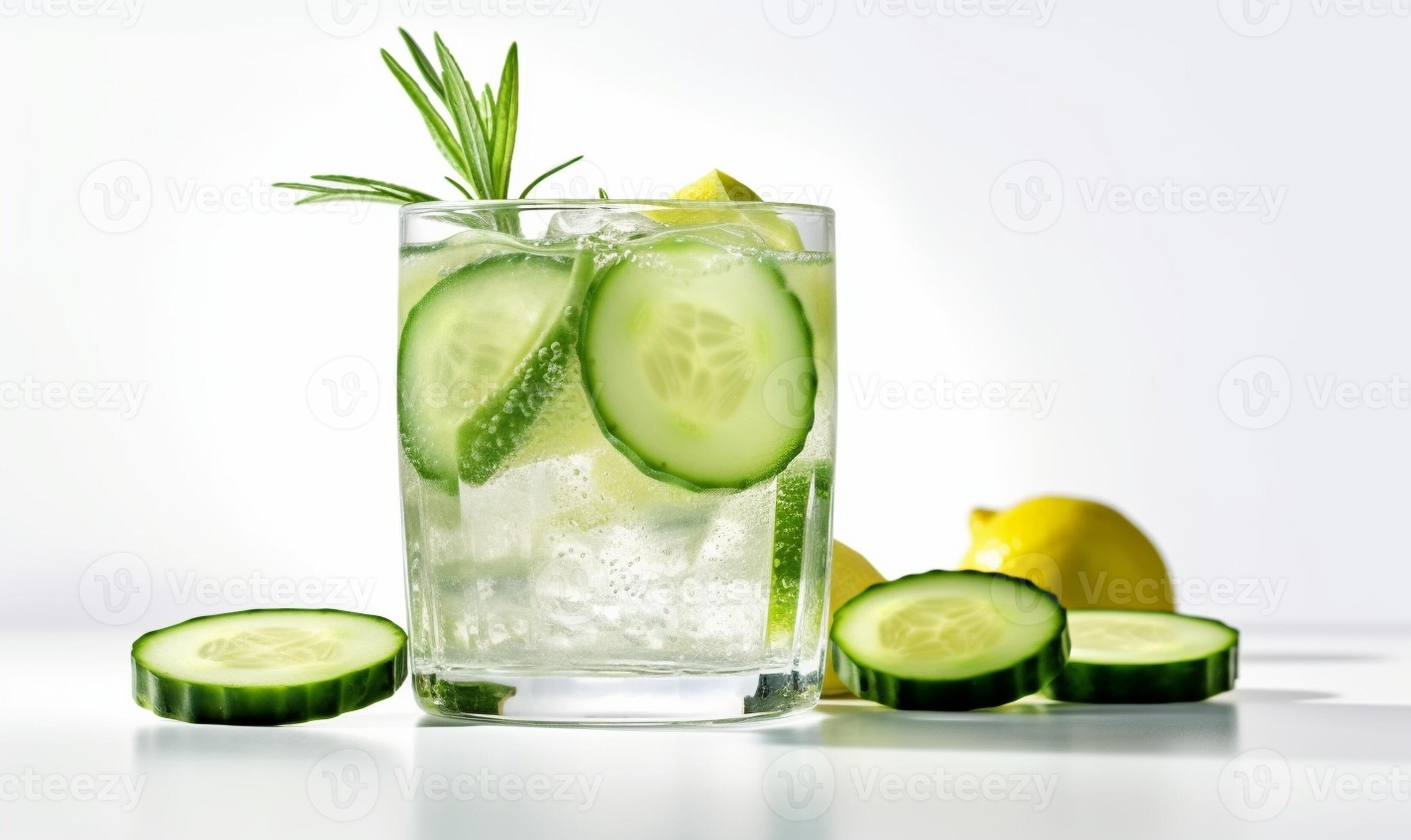 AI Generative Lime cucumber tarragon lemonade cocktail on a white