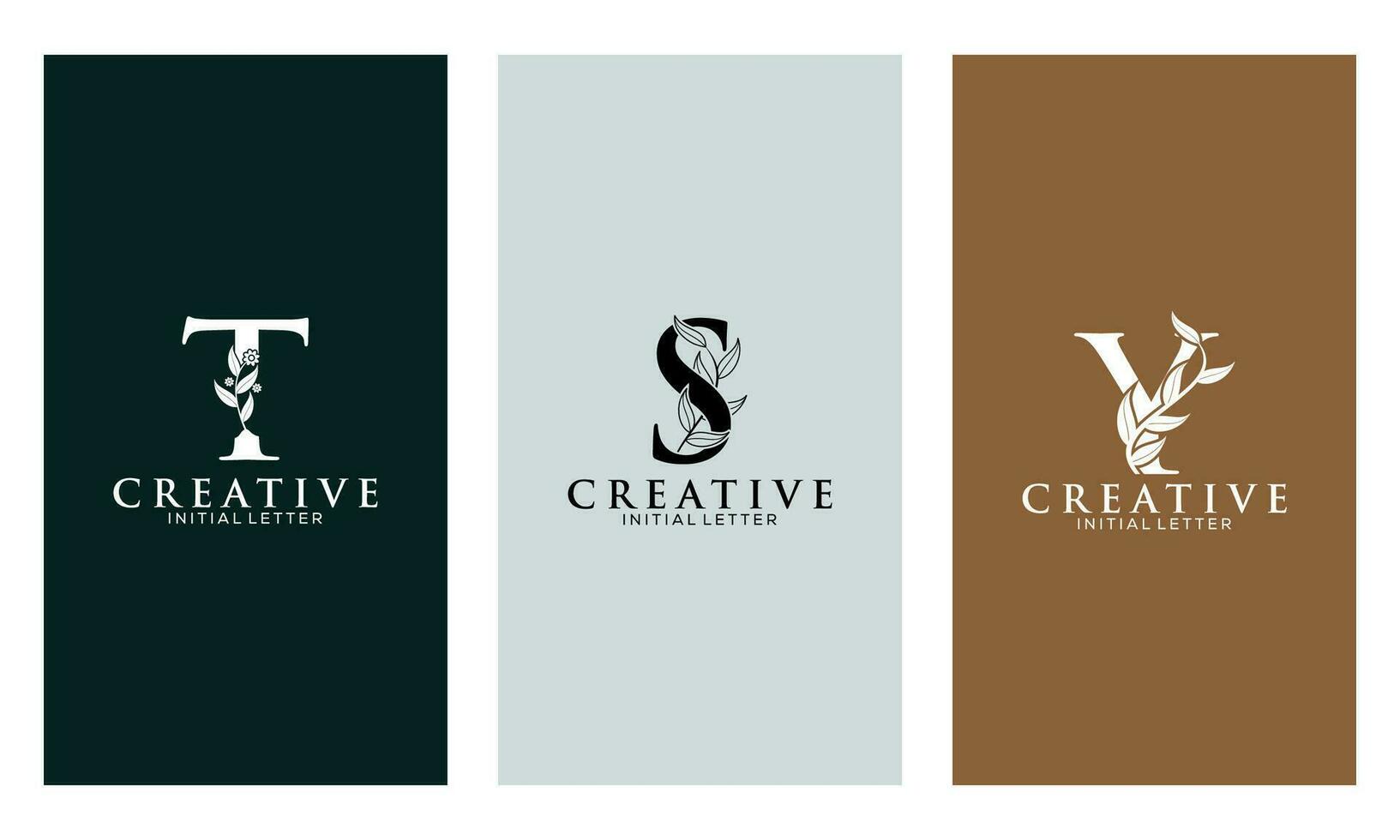 Set of Botanical Minimalistic Initial Letter T, S, Y Logo Vector Template