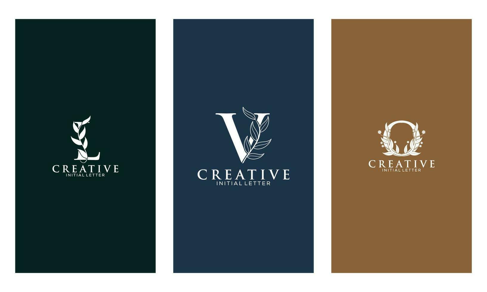 Set of Botanical Minimalistic Initial Letter L, V, O Logo Vector Template