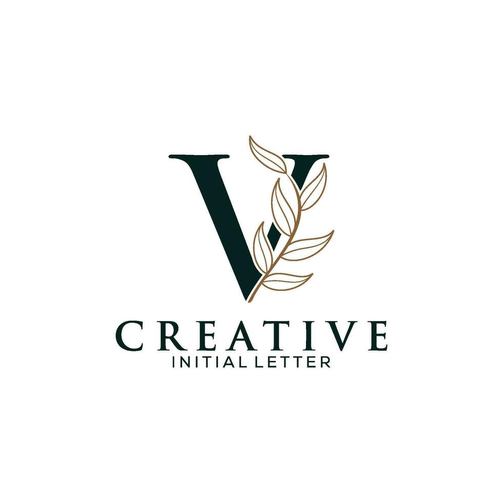 Initial Letter V and Floral Logo vector, Botanical Minimalistic Letter Feminine Logo design template vector