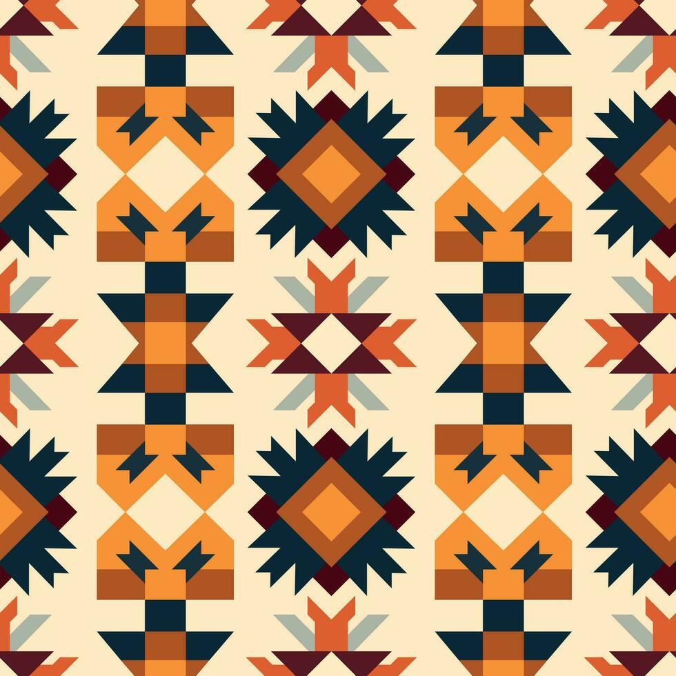 Abstract geometrical seamless pattern in autumn colors. Vector illustration. Design for scarf, blanket, carpet, other modern fabric print.
