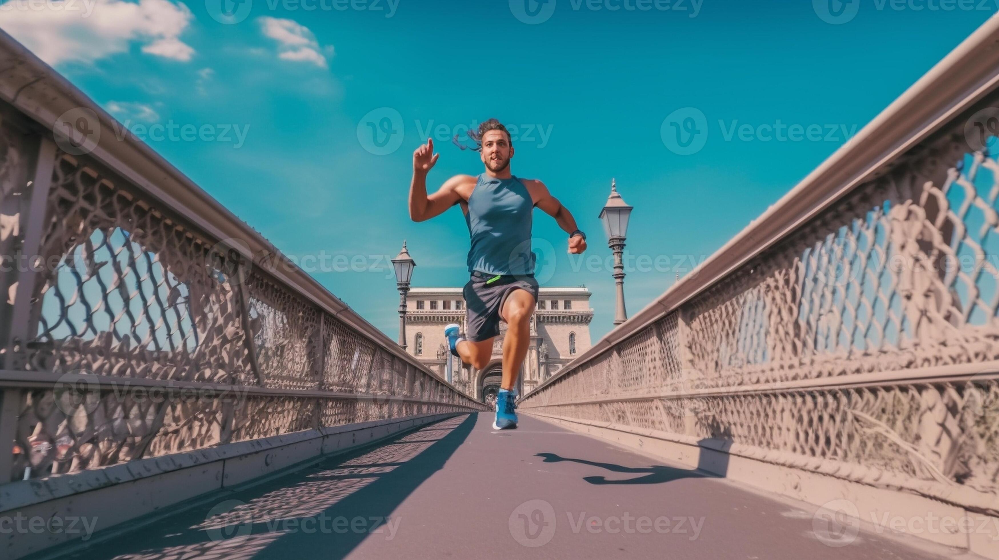 Jumping straight over any obstacles Full length of handsome young man in sport clothing jumping