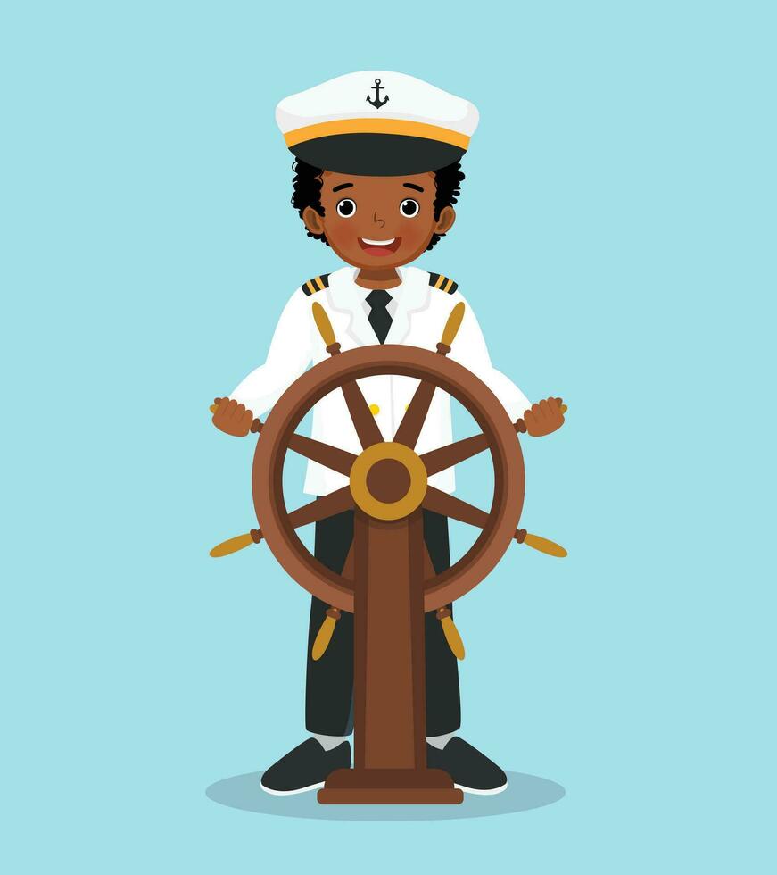 linda pequeño africano chico marinero participación direccion rueda vector