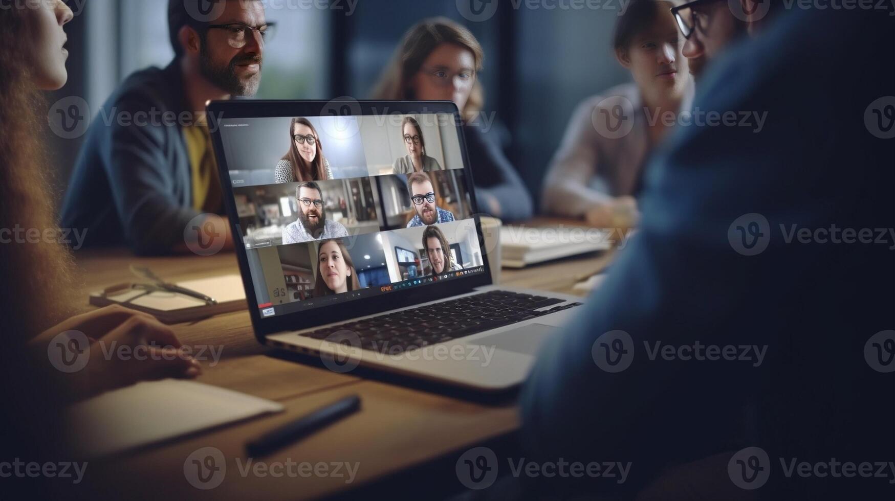 Webinar concept Closeup part of group of people discussing something