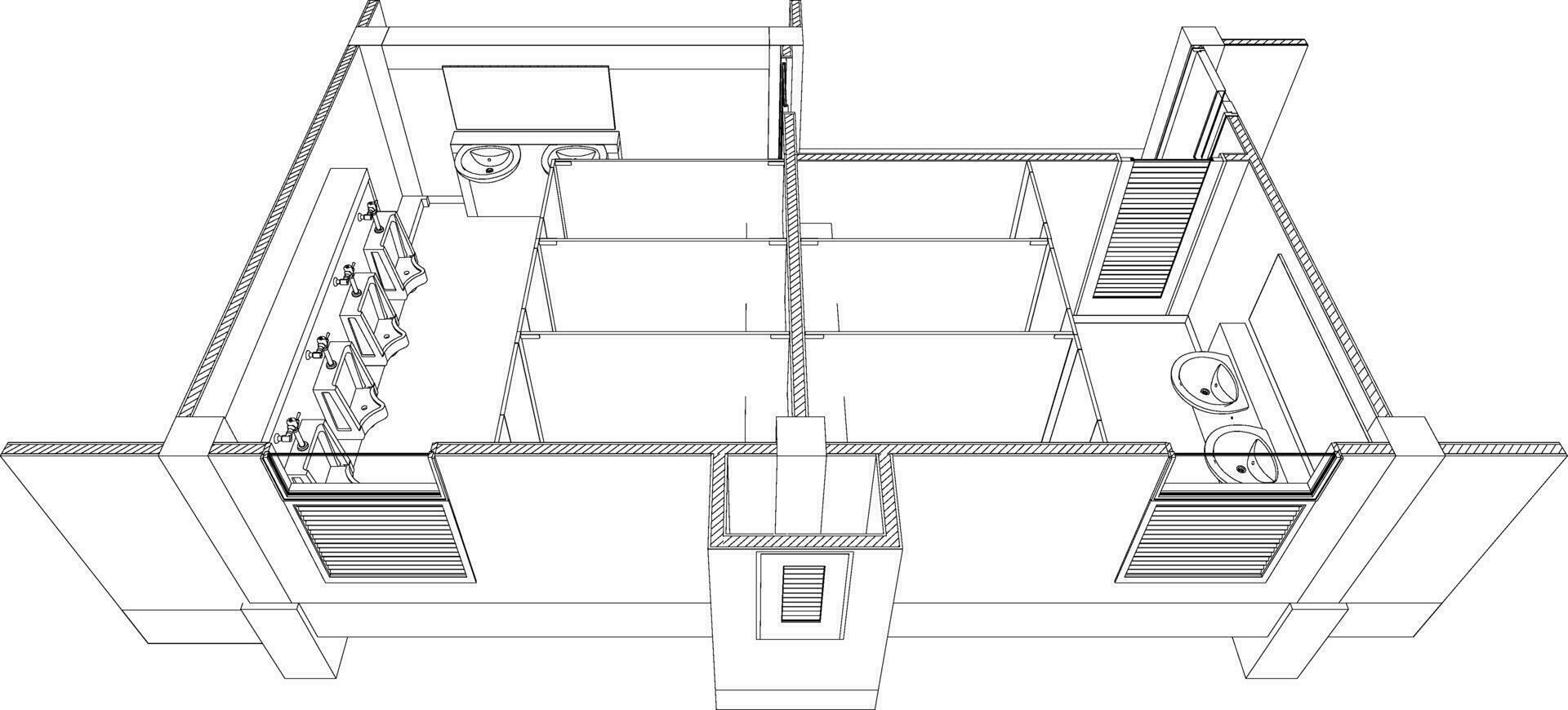 3D illustration of toilet and bathroom vector