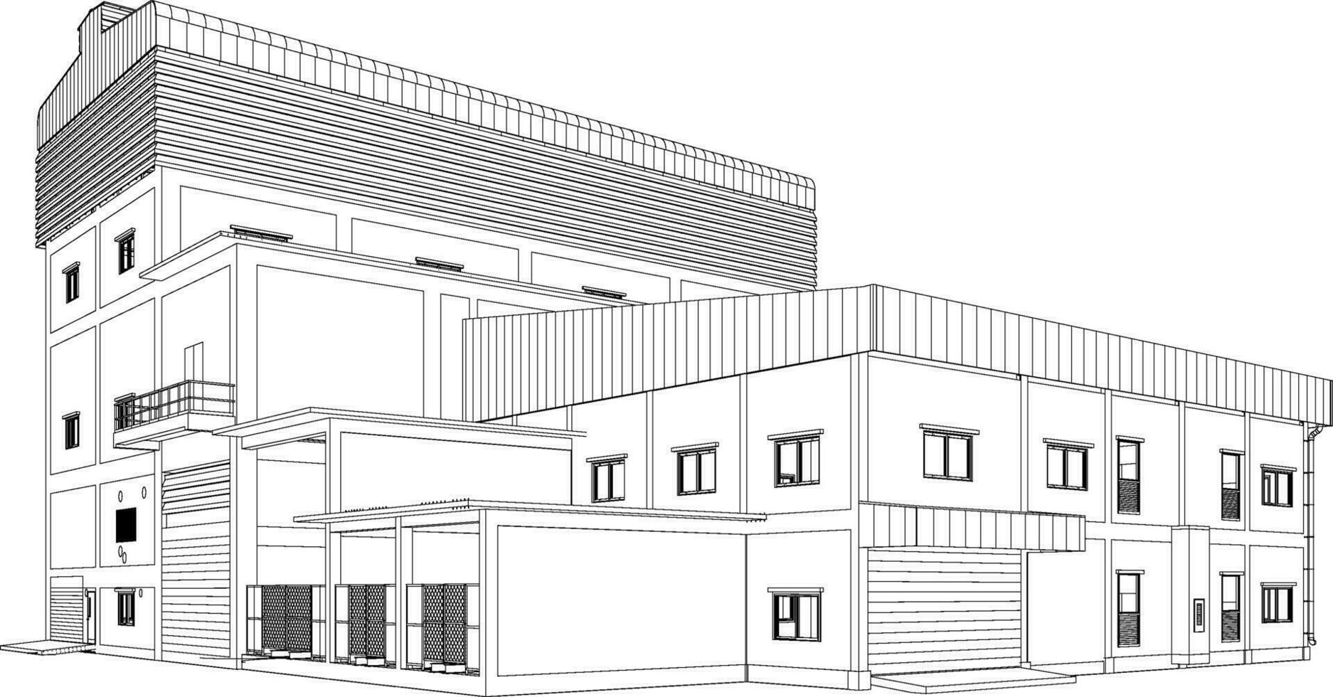 3d ilustración de industrial edificio vector