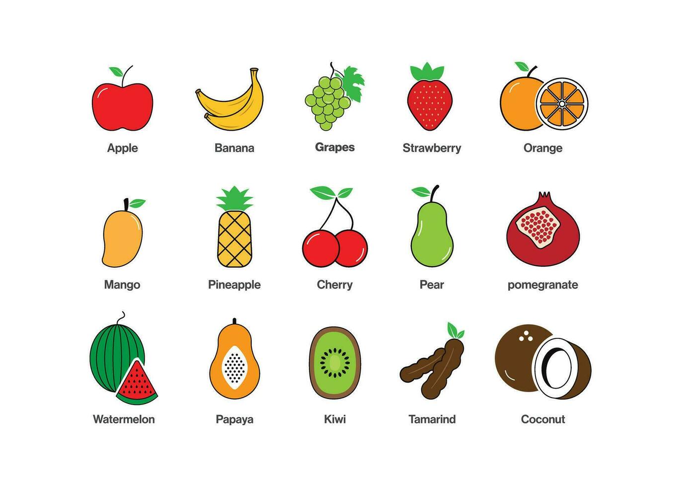 Set of fruits icon vector