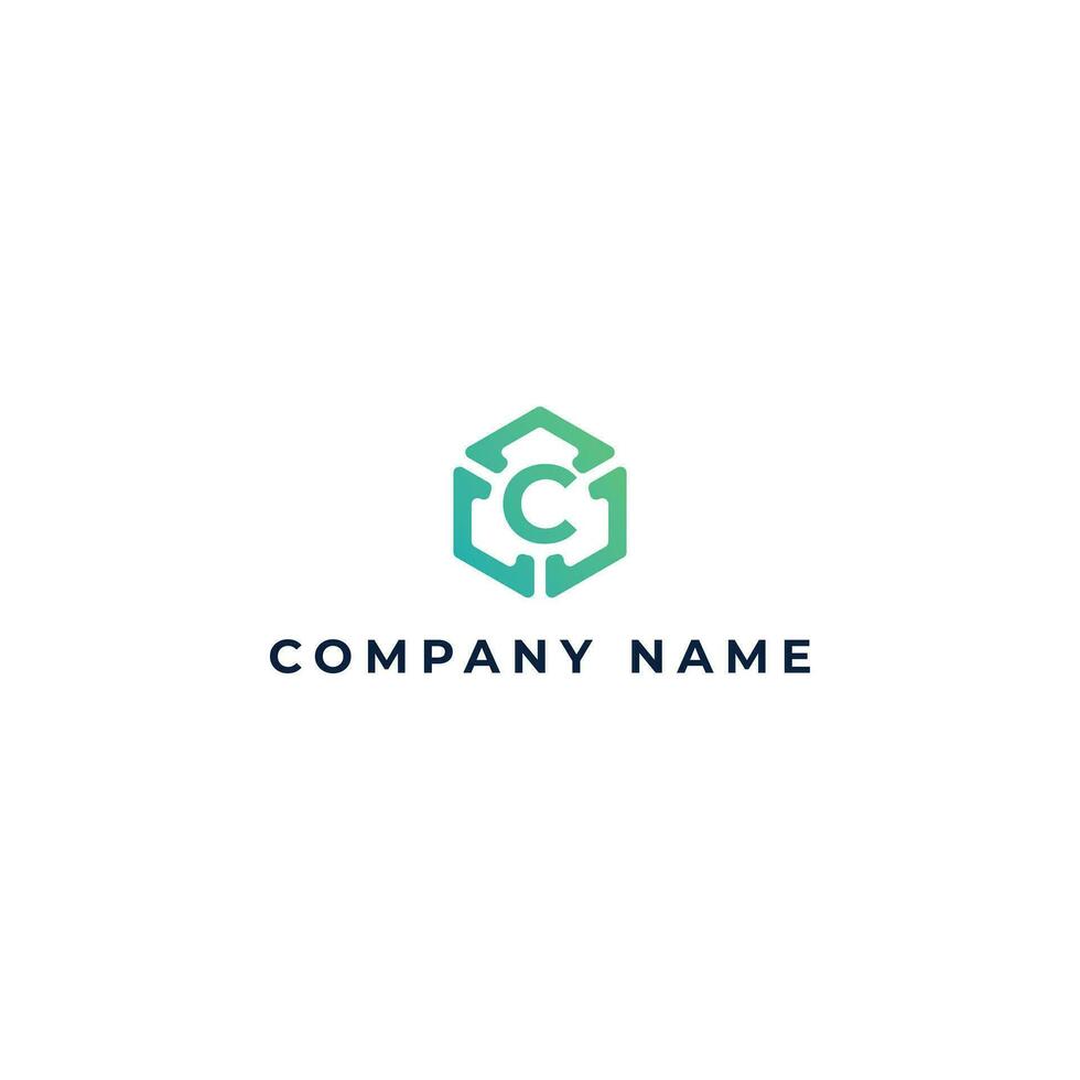 Abstract letter C logo design template. Colorful creative hexagon sign in green color isolated on a white background applied for technology logo also suitable for the brands or companies initial C vector