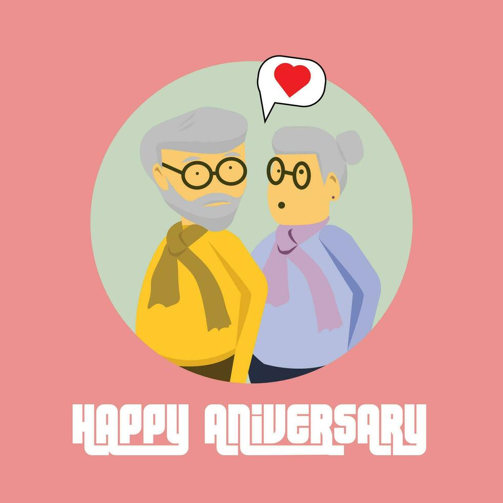 Old couple  in the circle with aniversary text. suitable for sticker  and greeting card vector