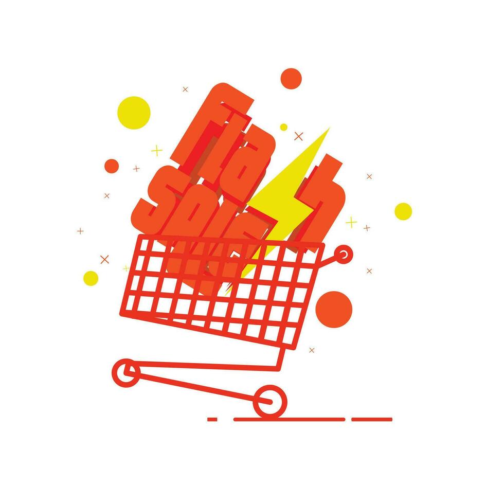 flash sale wording with trolley illustration. good for campaign decororations vector