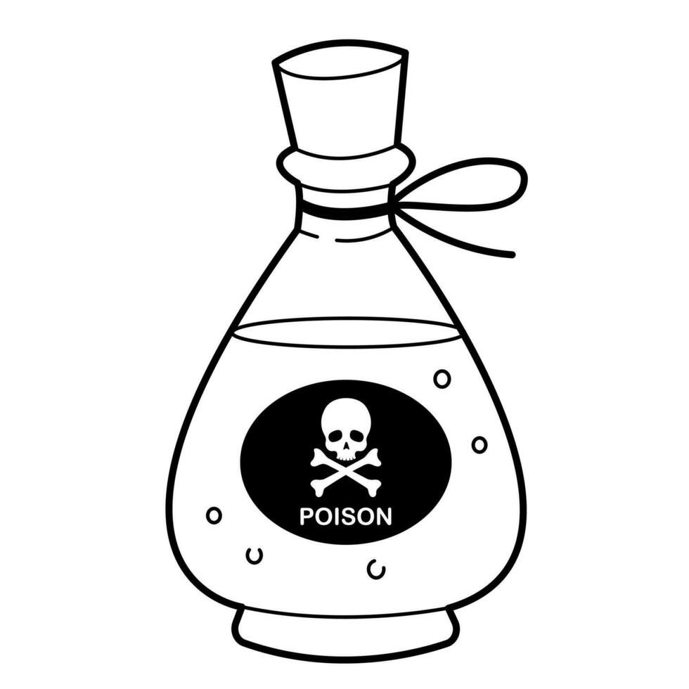 Glass Poison Bottle on White Background. Outline  vector illustration, design element