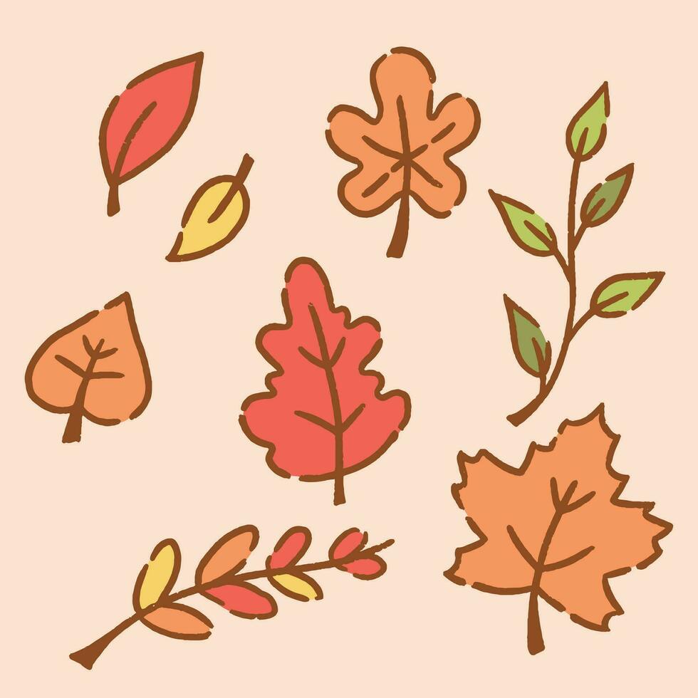 cute autumn leaves hand drawn set vector