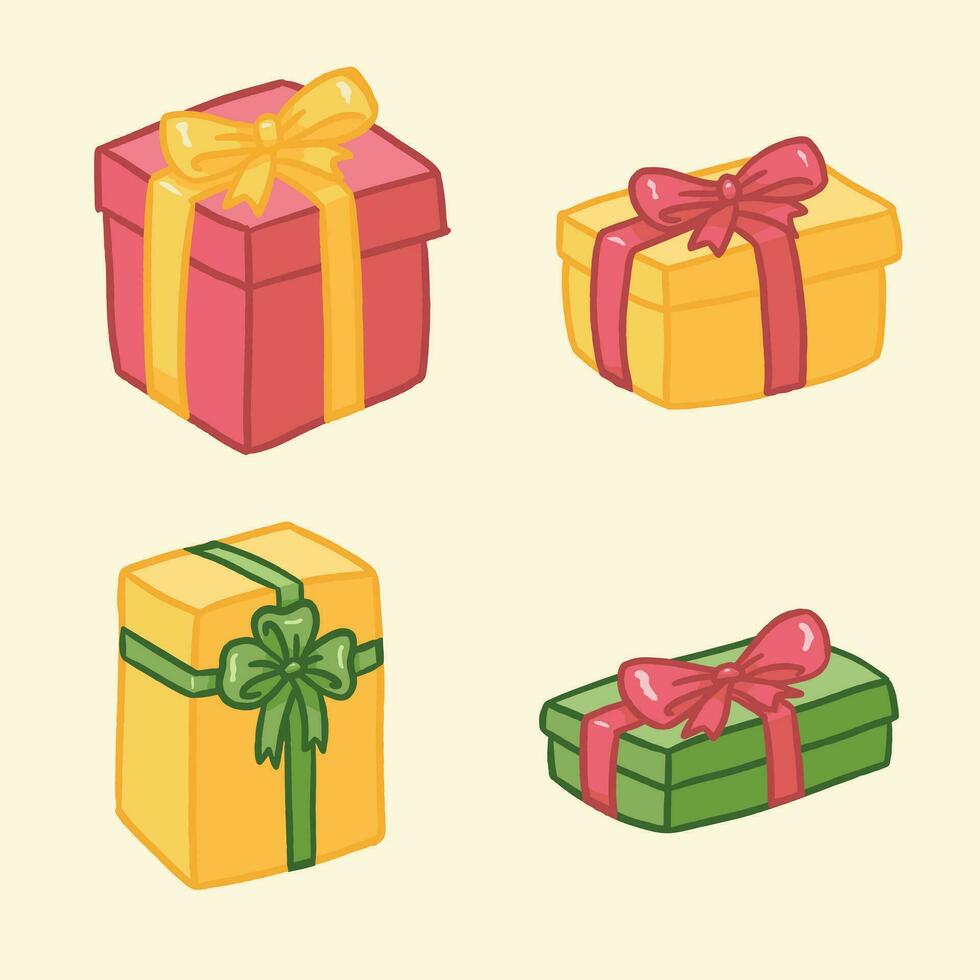 mano dibujado dibujos animados estilo regalos colocar. Navidad dibujos animados regalos. cumpleaños regalos conjunto vector