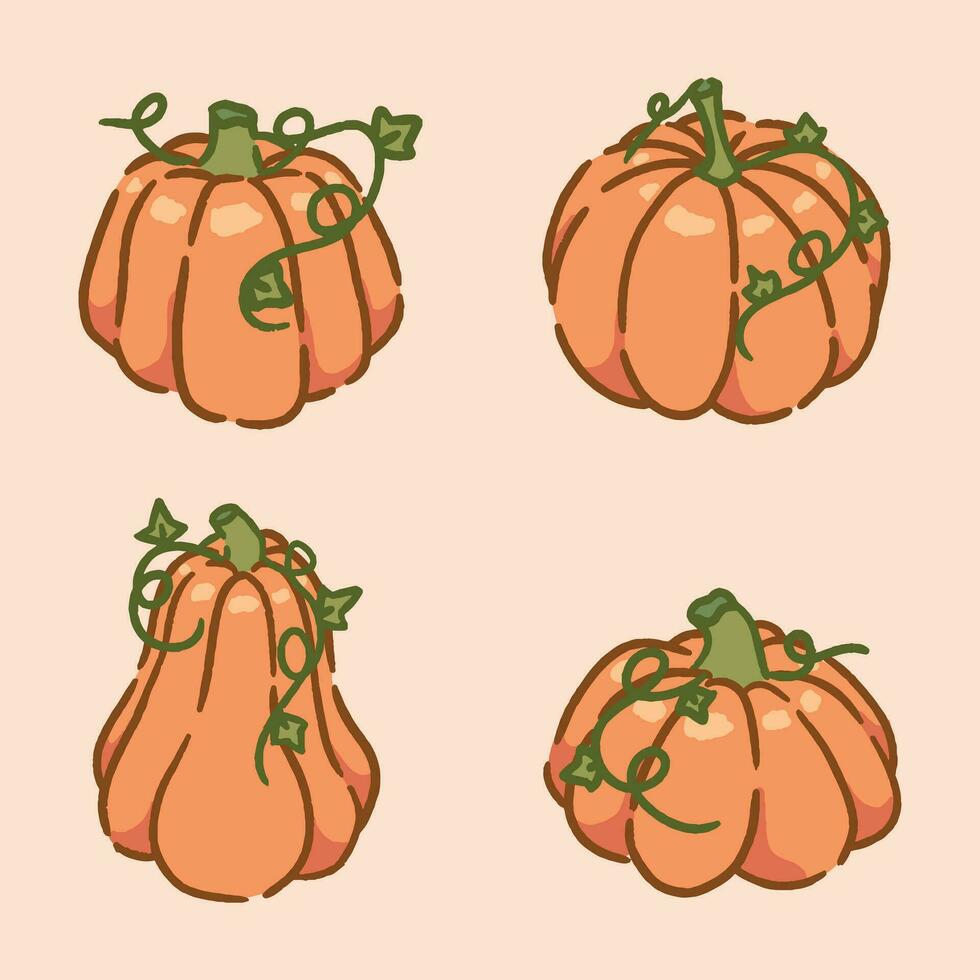 cute pumpkins hand drawn set vector