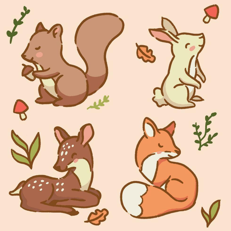 Set of cutte little forest animals in autmn vector