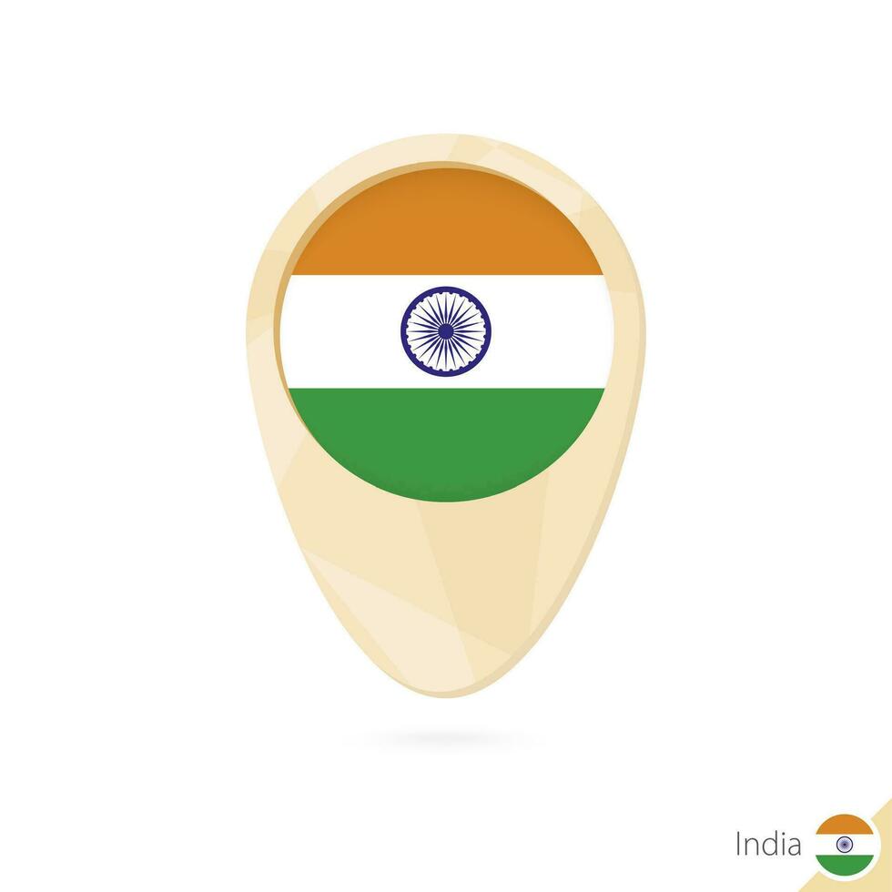 Map pointer with flag of India. Orange abstract map icon. vector