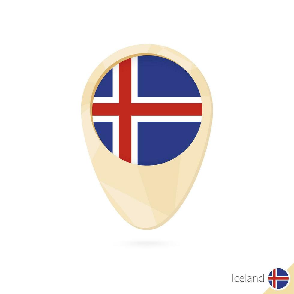 Map pointer with flag of Iceland. Orange abstract map icon. vector