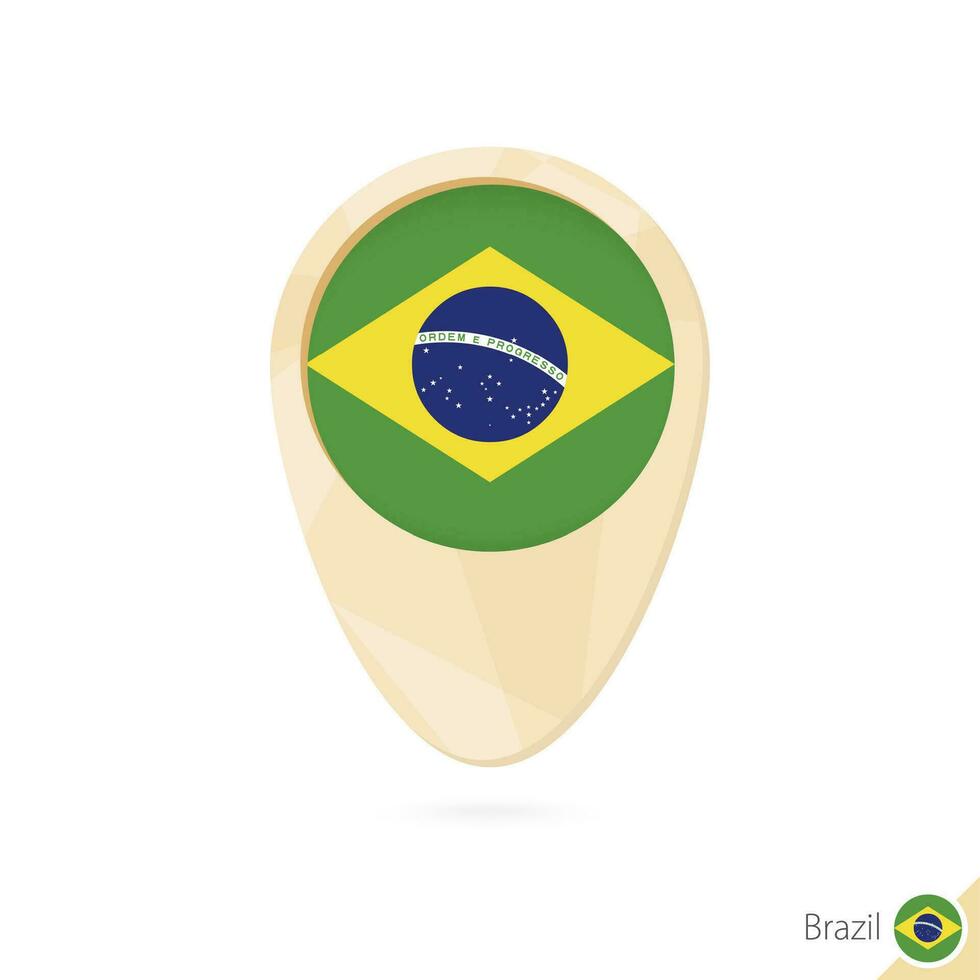 Map pointer with flag of Brazil. Orange abstract map icon. vector