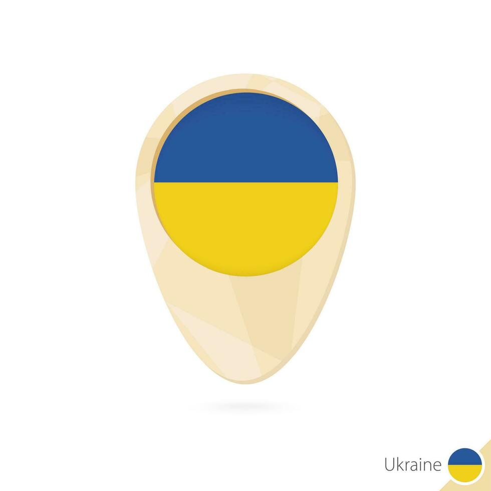 Map pointer with flag of Ukraine. Orange abstract map icon. vector