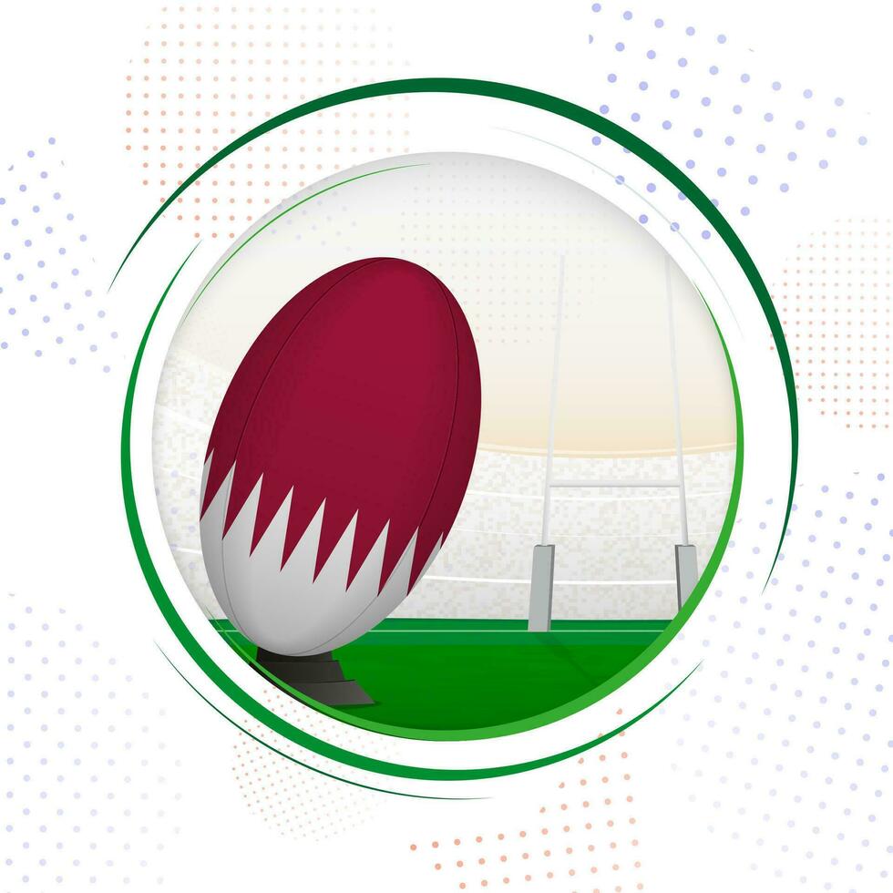 Flag of Qatar on rugby ball. Round rugby icon with flag of Qatar. vector