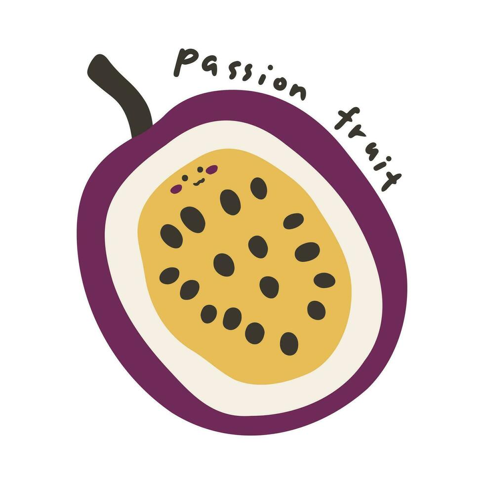 Hand drawn cartoon fruit illustration passion fruit vector