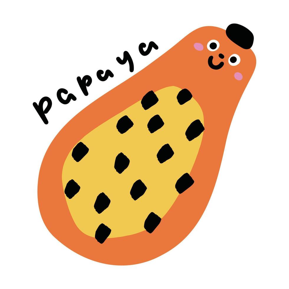 Hand drawn cartoon fruit papaya sticker illustration vector