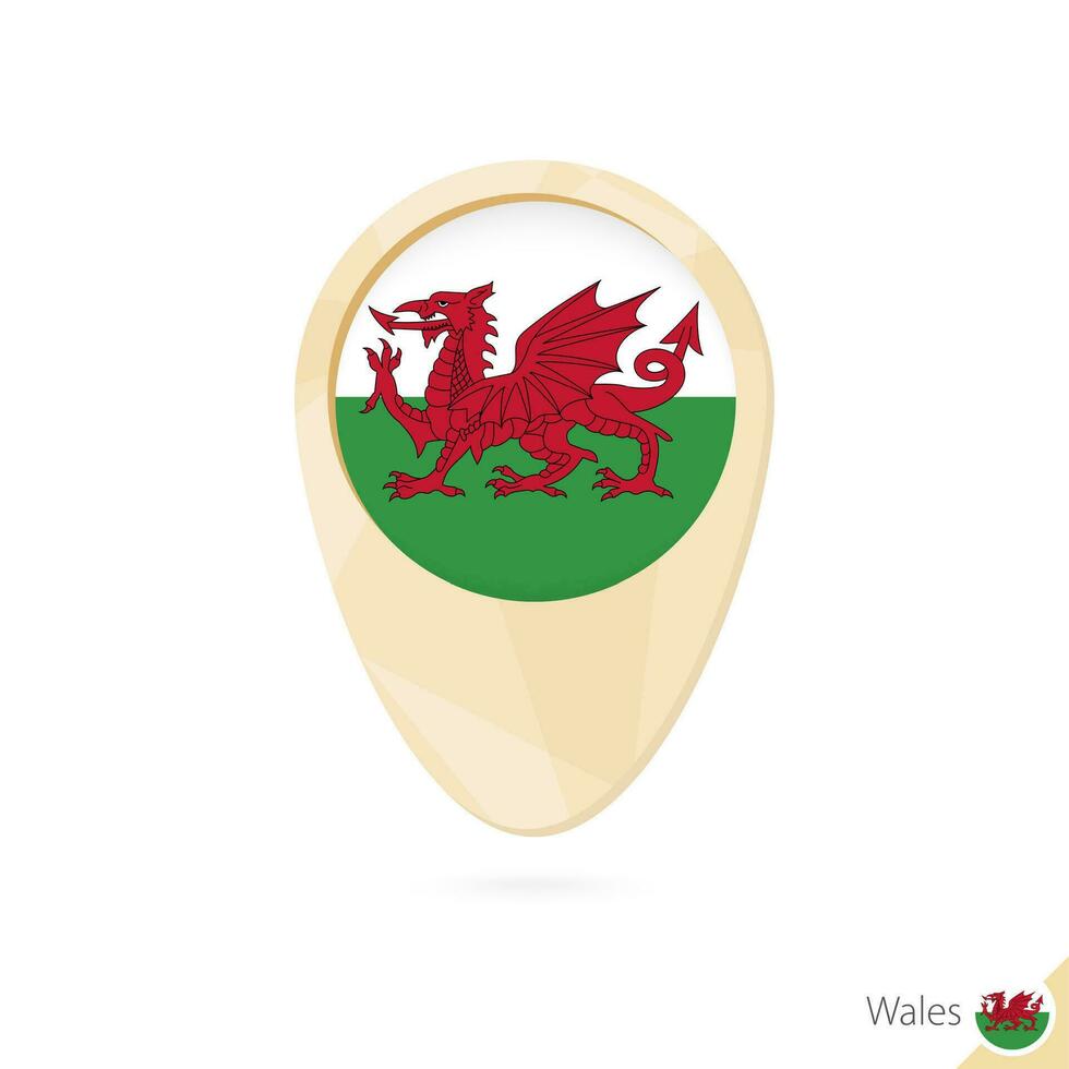 Map pointer with flag of Wales. Orange abstract map icon. vector