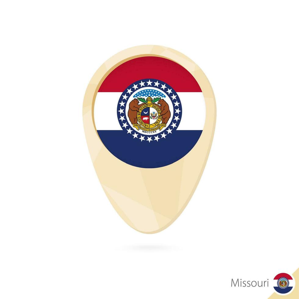 Map pointer with flag of Missouri. Orange abstract map icon. vector