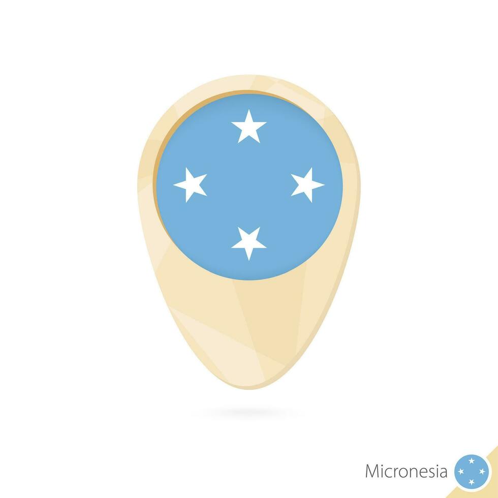 Map pointer with flag of Micronesia. Orange abstract map icon. vector