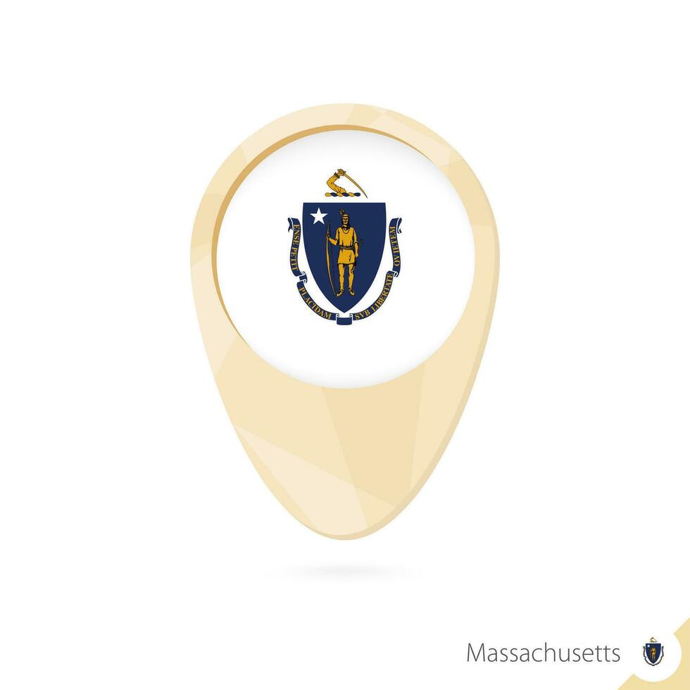 Map pointer with flag of Massachusetts. Orange abstract map icon. vector