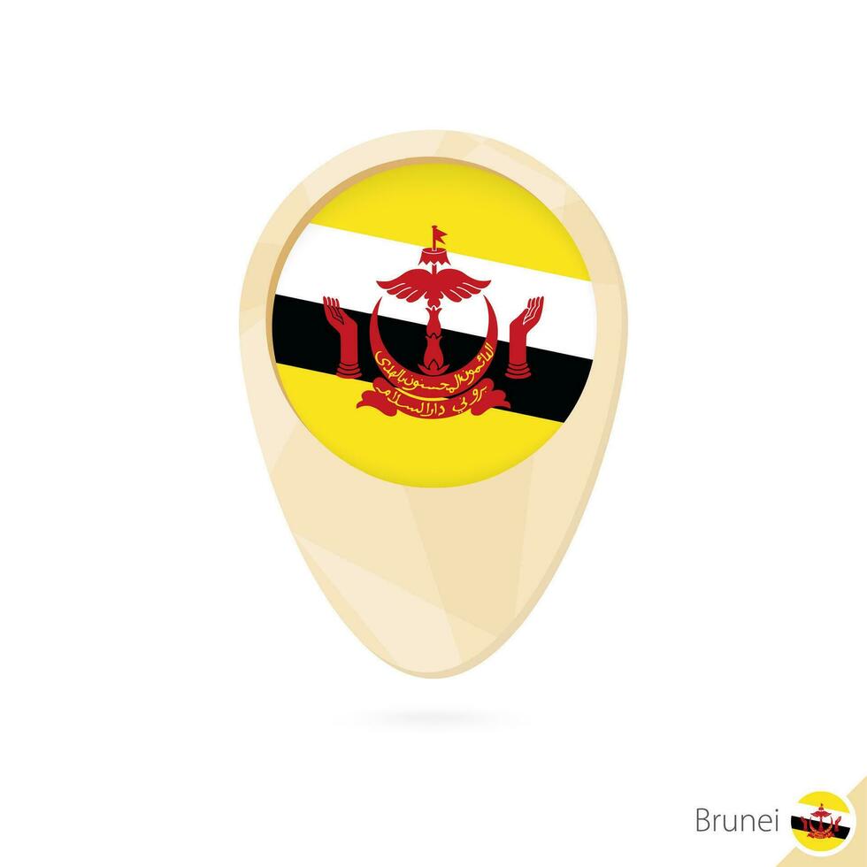 Map pointer with flag of Brunei. Orange abstract map icon. vector