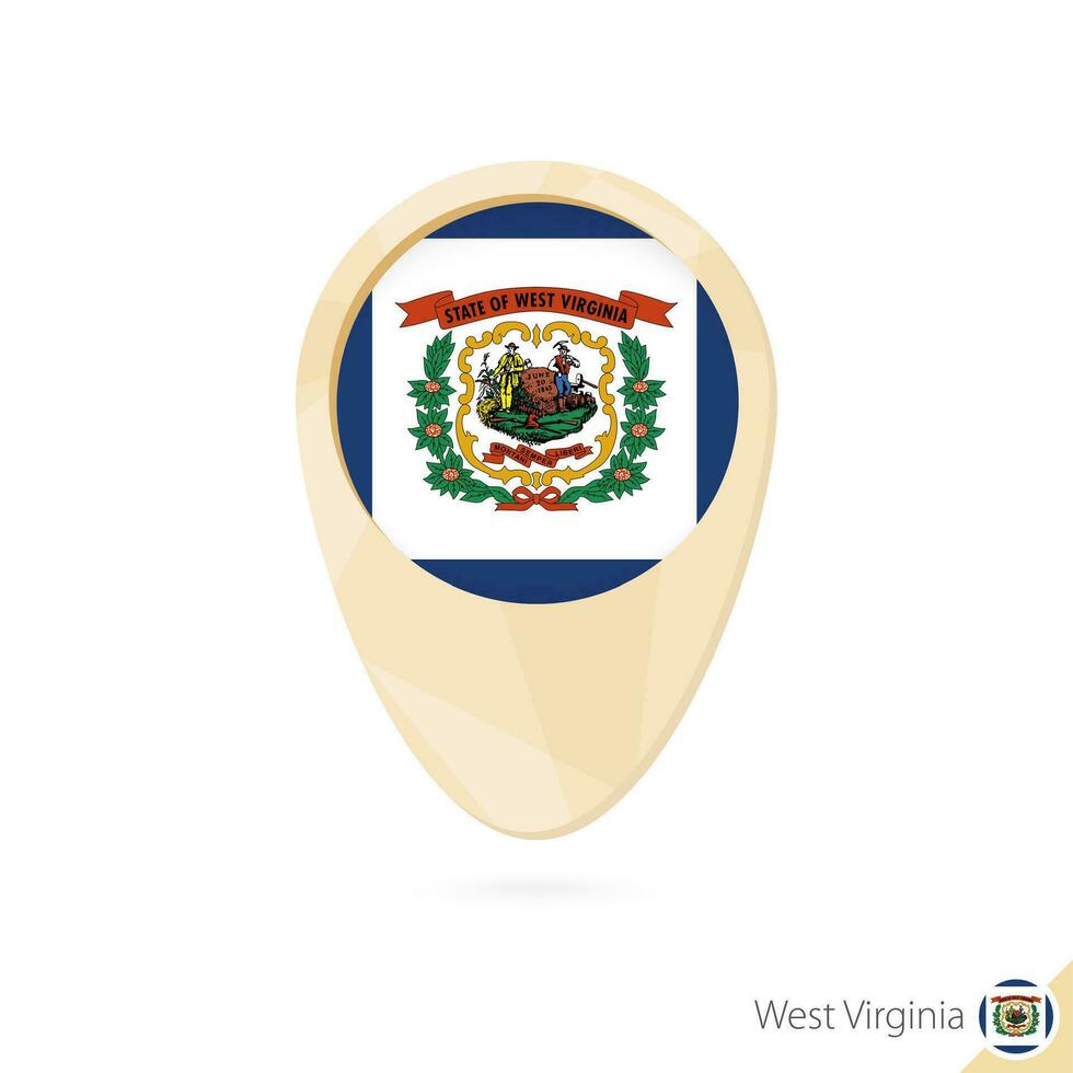 Map pointer with flag of West Virginia. Orange abstract map icon. vector