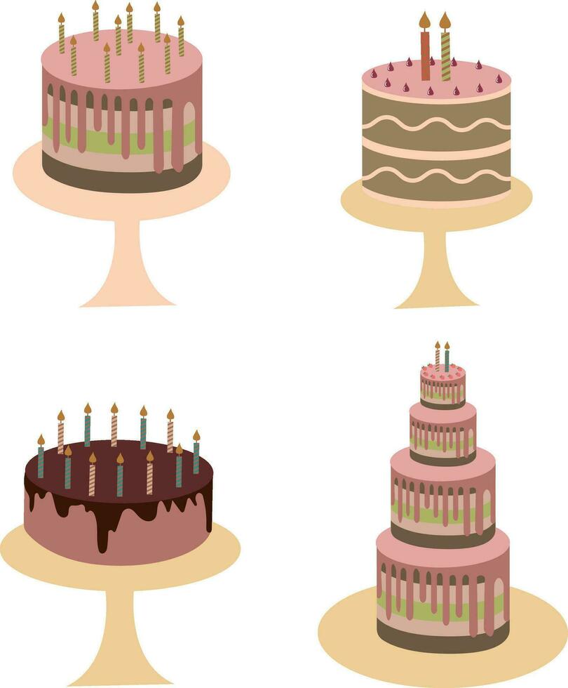Birthday Cake with Cartoon Design. Vector Illustration