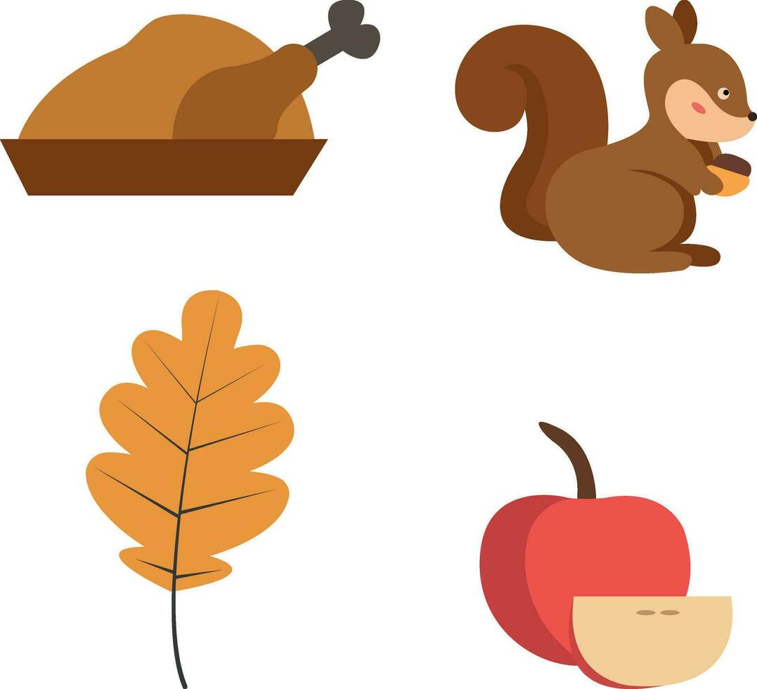 Hand Drawn Thanksgiving autumn. Vector Icon Set