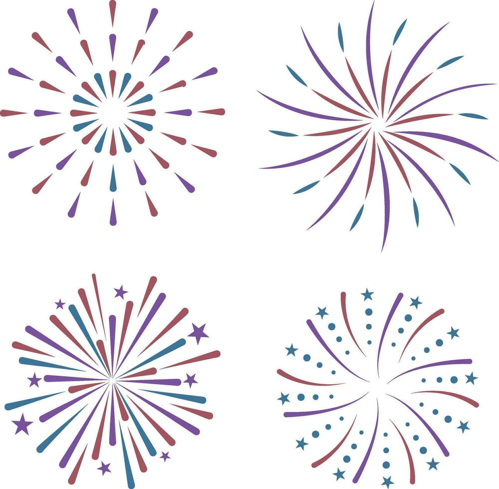 Firework Icon Set. Isolated on White Background. Vector Illustration