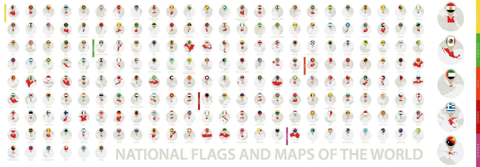 National Flags and Maps of the World, Alphabetically sorted flags and maps. vector