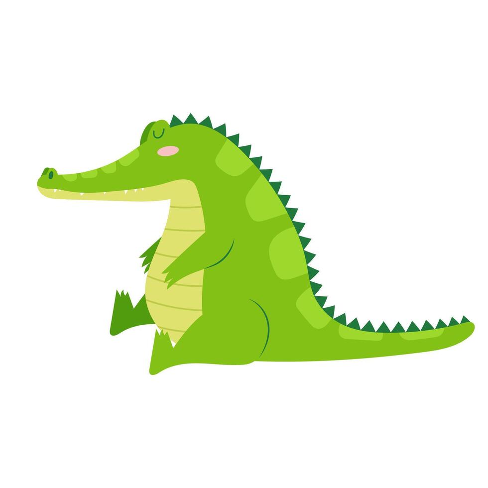 Cartoon green crocodile on a white background. vector