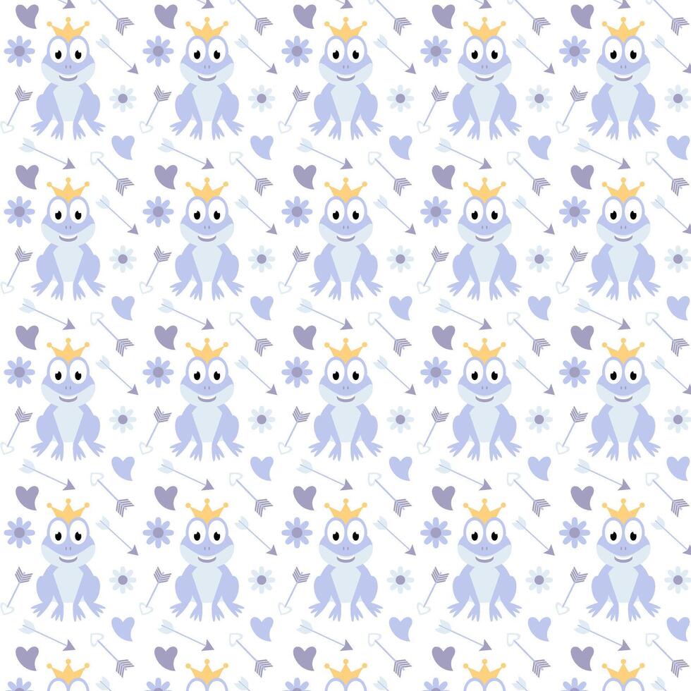 Pattern. Pattern of illustrations of a frog in a crown. Frog princess. Pattern for drawing on fabric for children vector