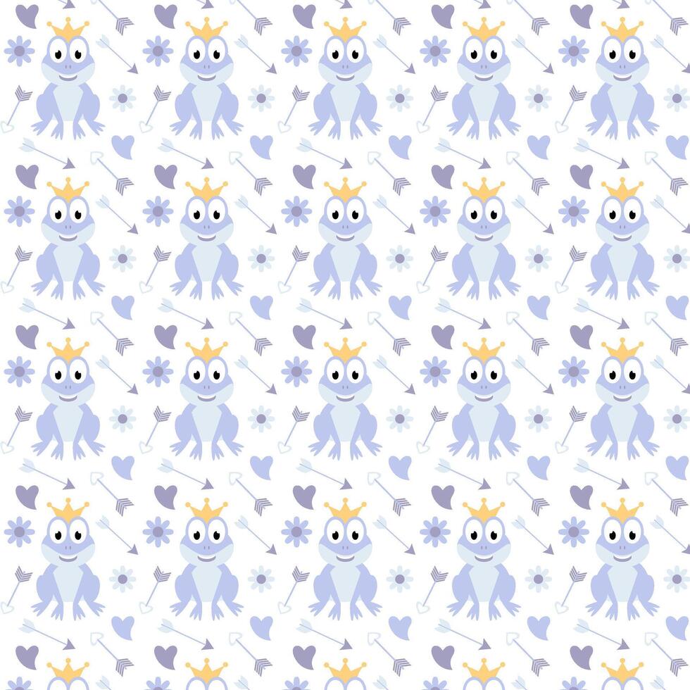 Pattern. Pattern of illustrations of a frog in a crown. Frog princess. Pattern for drawing on fabric for children vector