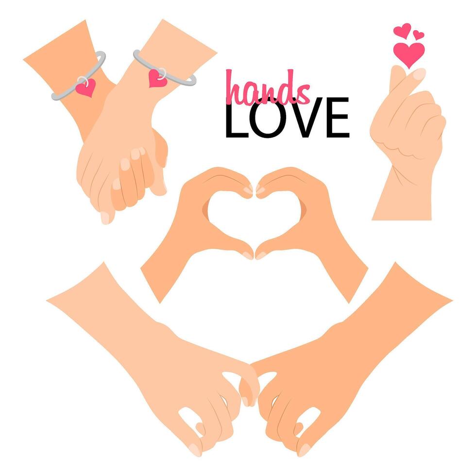 Set of illustrations of hands showing love. Symbol of love and friendship. vector