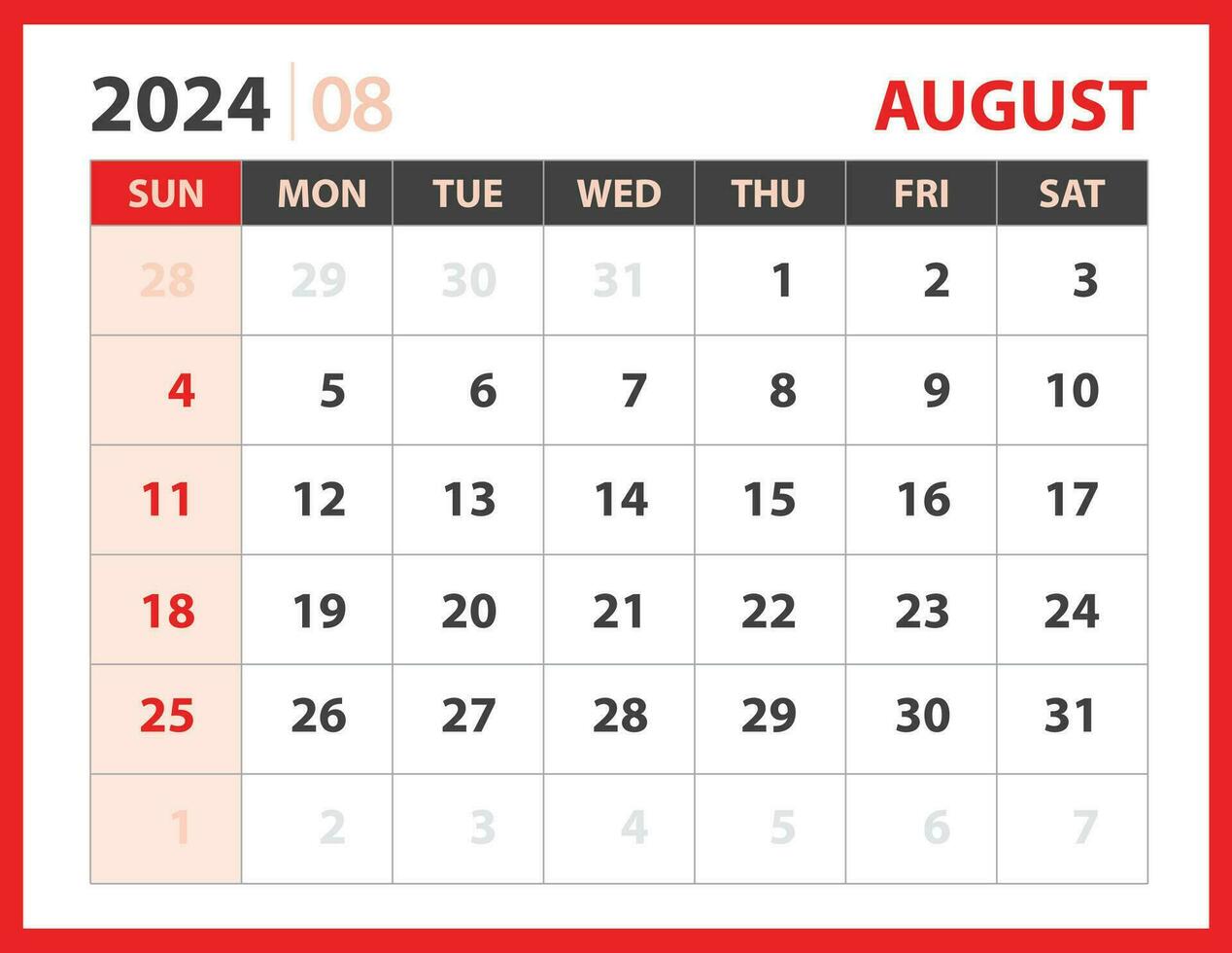 08-AUGUST 2024 template vector