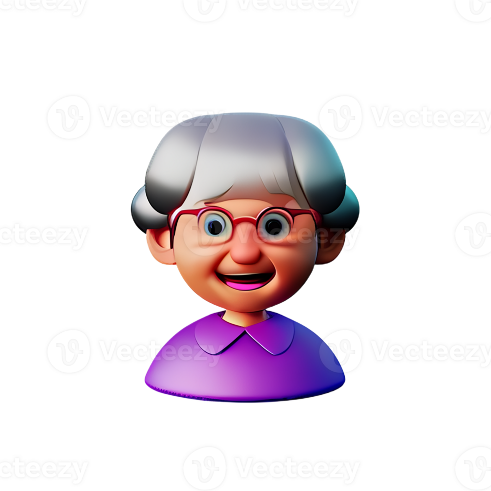grandma face 3d rendering icon illustration png