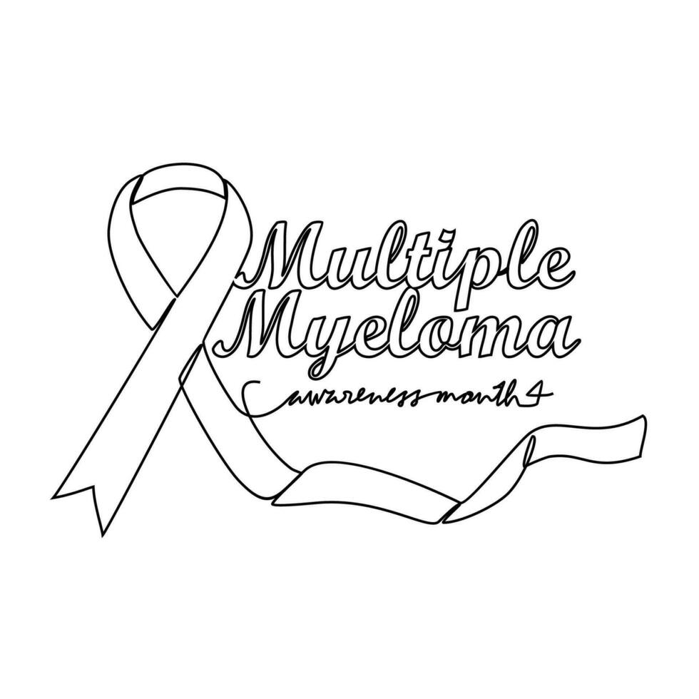 One continuous line drawing of multiple myeloma awareness month with white background. Awareness ribbon design in simple linear style. healthcare and medical design concept vector illustration.